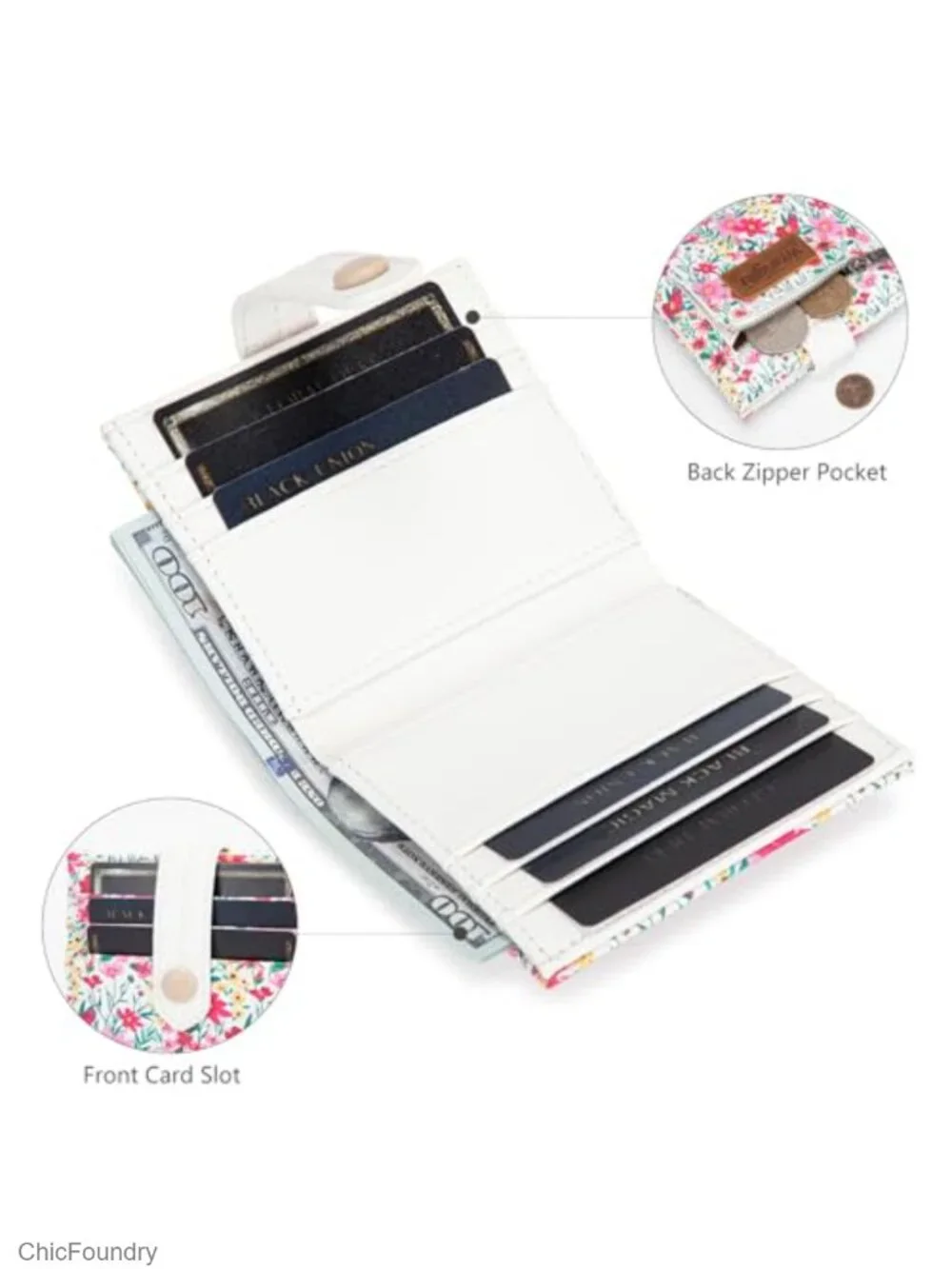Slim Bifold Wallet RFID Blocking Vegan Leather Card Holder with Coin Pocket